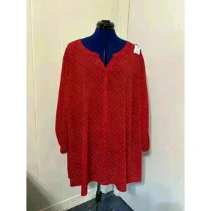 Catherine's Tunic Top Size 4X Button up Roll Tab Sleeve Dots Novelty Print NWT